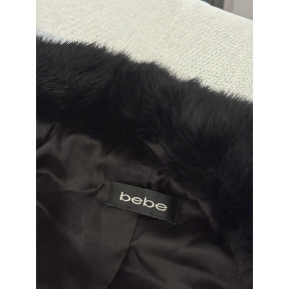 BEBE Coat Genuine Rabbit Fur Trim Down Fill Quilted Jacket Women Small Y2K Black - Picture 3 of 7